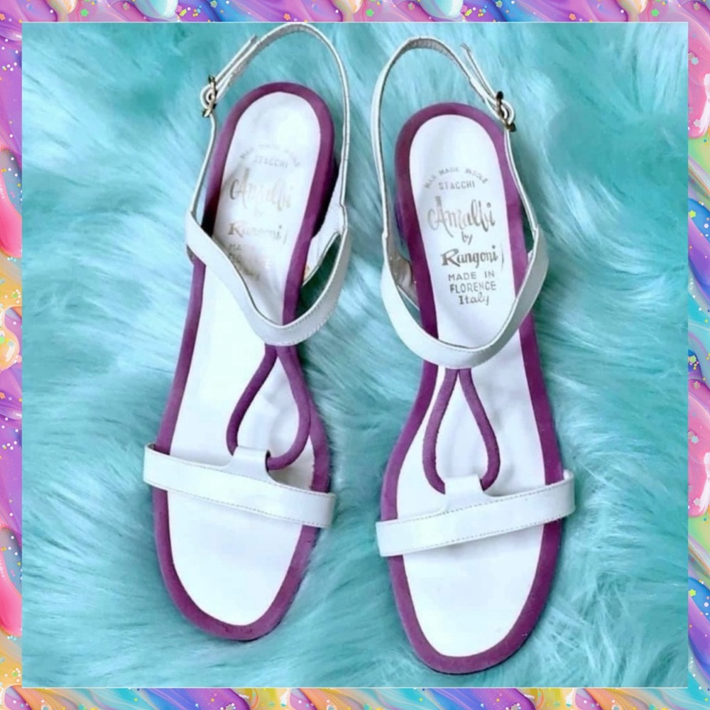 Amalfi By Rangoni 70s SUEDE LEATHER Strappy Low Heel Sandals Women’s 8.5 - Picture 9 of 10
